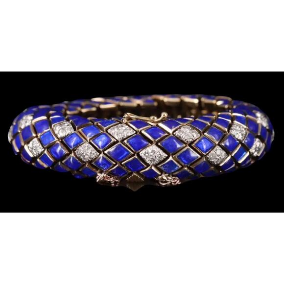 David Webb 18K Yellow Gold Enamel Bracelet with 3.02 CTW Platinum Set Diamonds - Picture 7 of 10